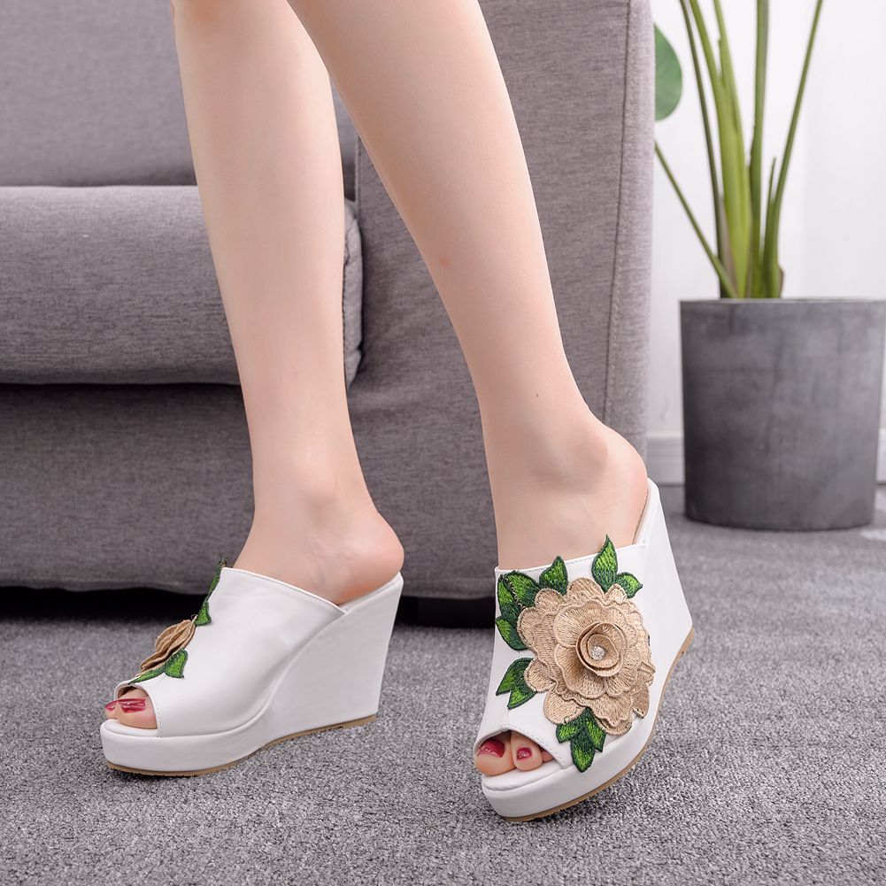 レディースフラワーオープントゥファッションスリッポンプラット - Queen Street Fashion のレビューと価格