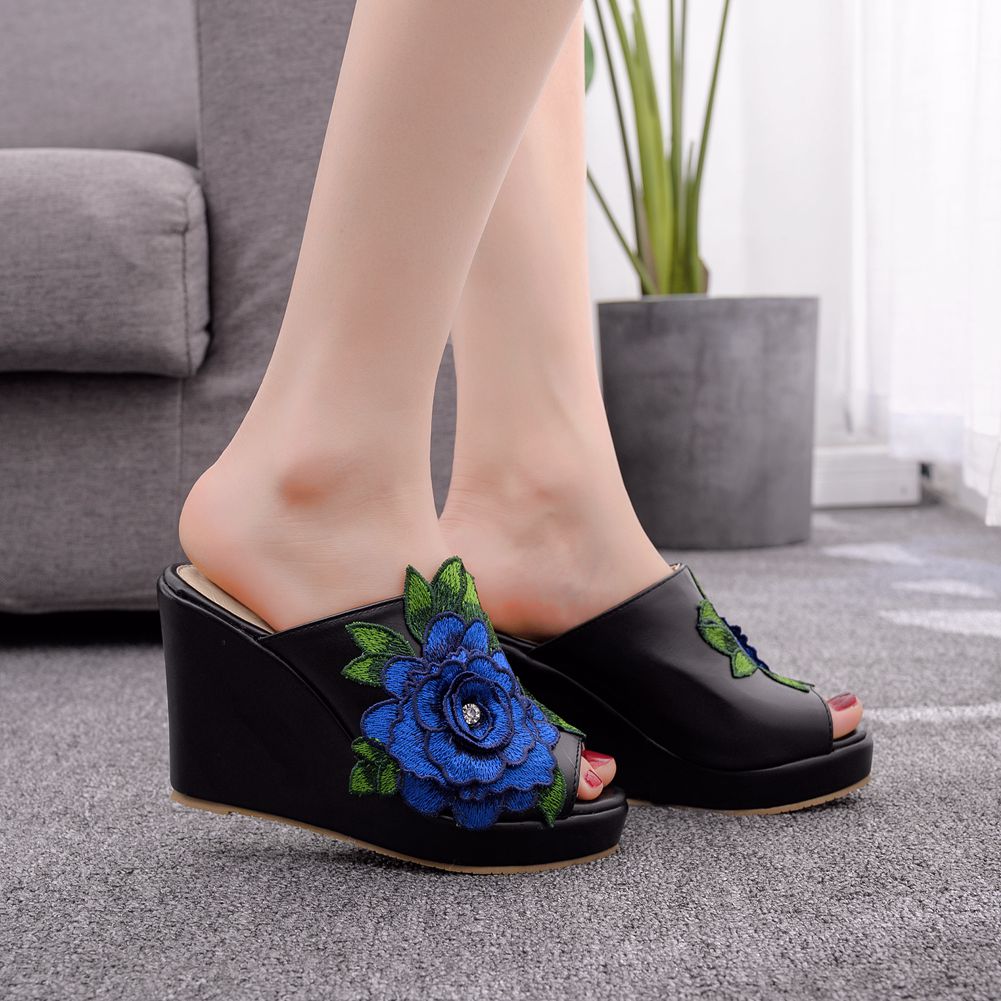 レディースフラワーオープントゥファッションスリッポンプラット - Queen Street Fashion のレビューと価格